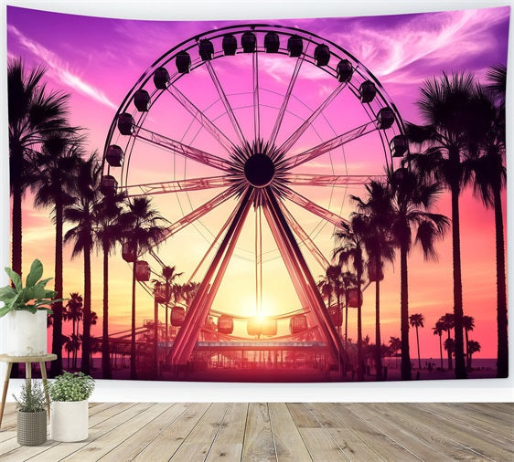 Toile de fond Été Coucher de Soleil Grande Roue Tropicale GQ4-261