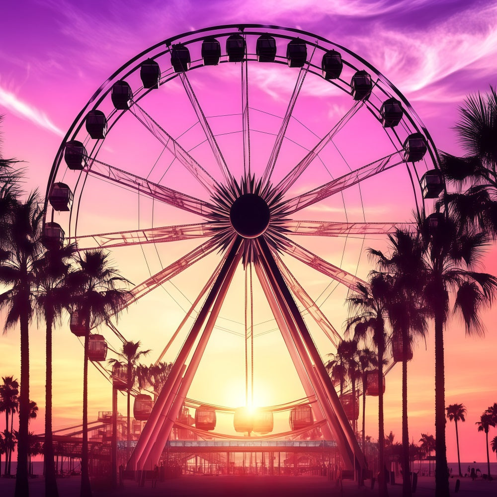 Toile de fond Été Coucher de Soleil Grande Roue Tropicale GQ4-261