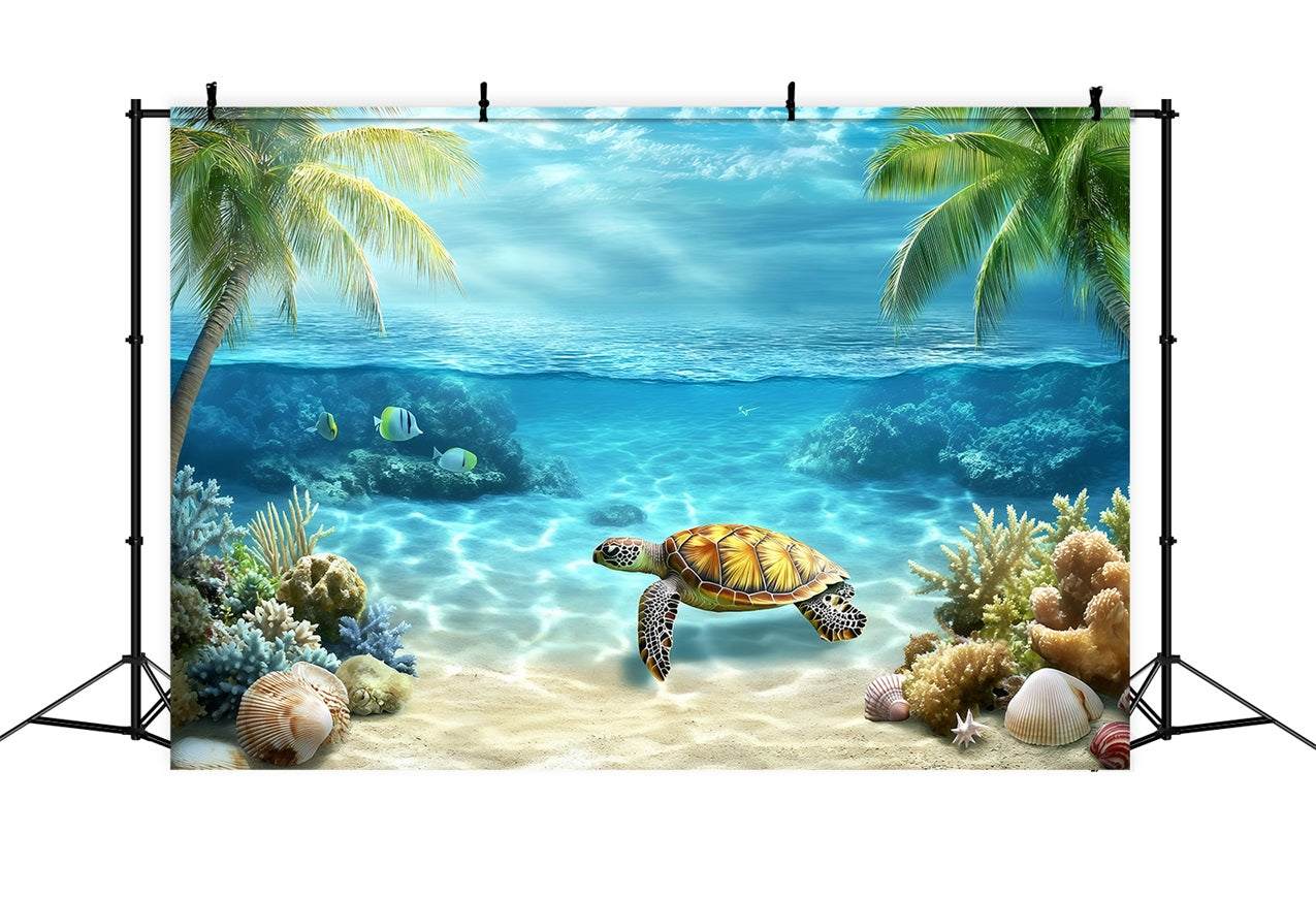 Toile de fond Été Tortue Sous-Marine Tropicale GQ4-264