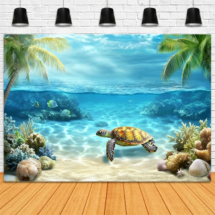 Toile de fond Été Tortue Sous-Marine Tropicale GQ4-264