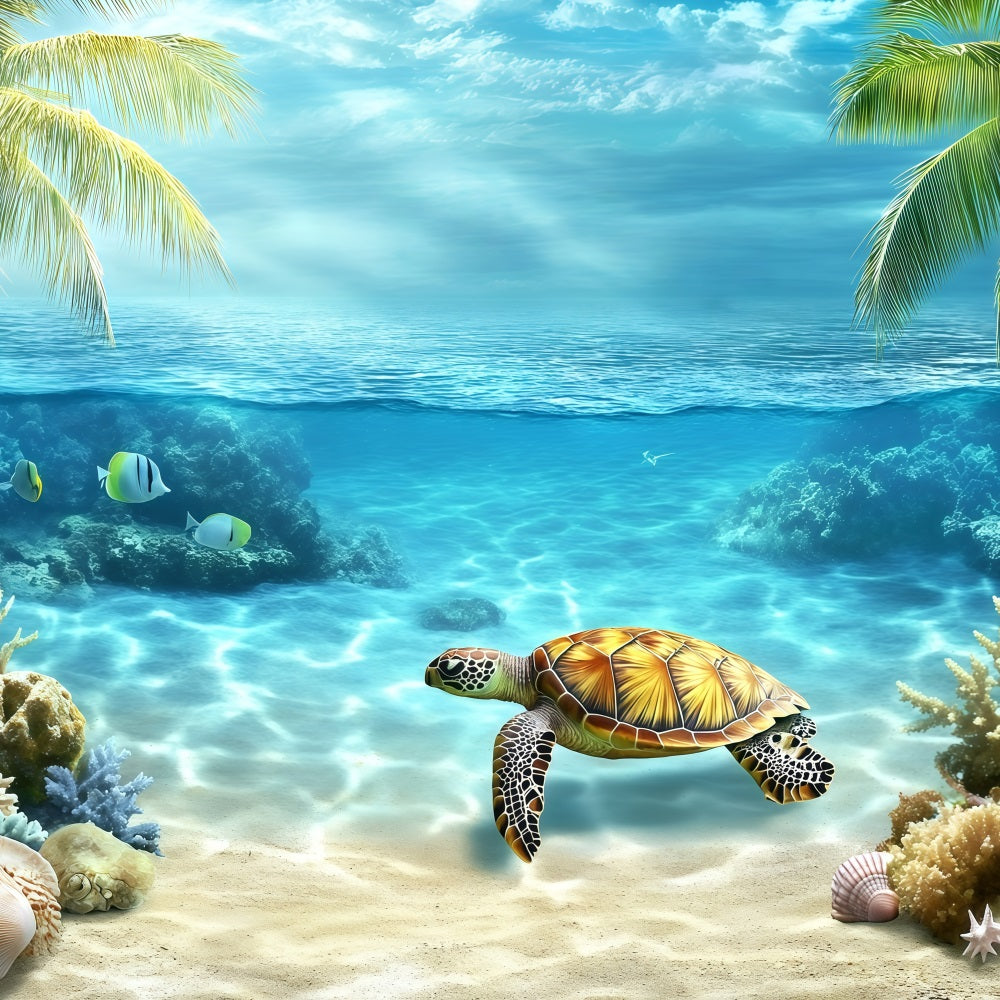 Toile de fond Été Tortue Sous-Marine Tropicale GQ4-264