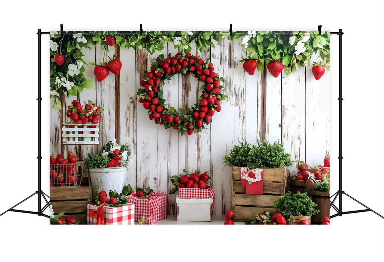Toile de fond Été Couronne de Fraises Mur Bois GQ4-266
