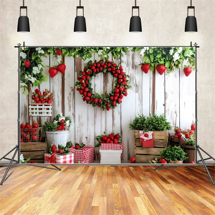 Toile de fond Été Couronne de Fraises Mur Bois GQ4-266