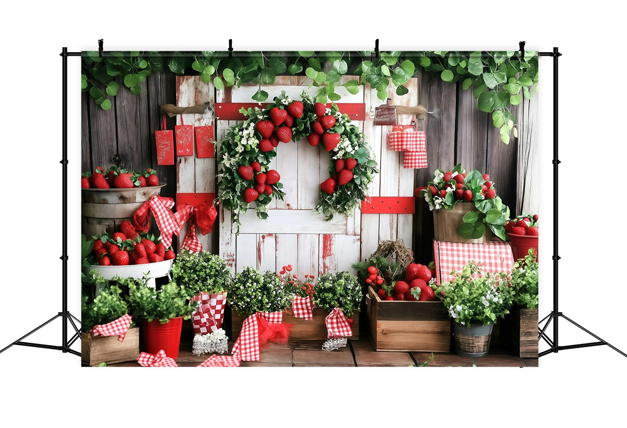 Toile de fond Été Mur Bois Récolte de Fraises GQ4-269