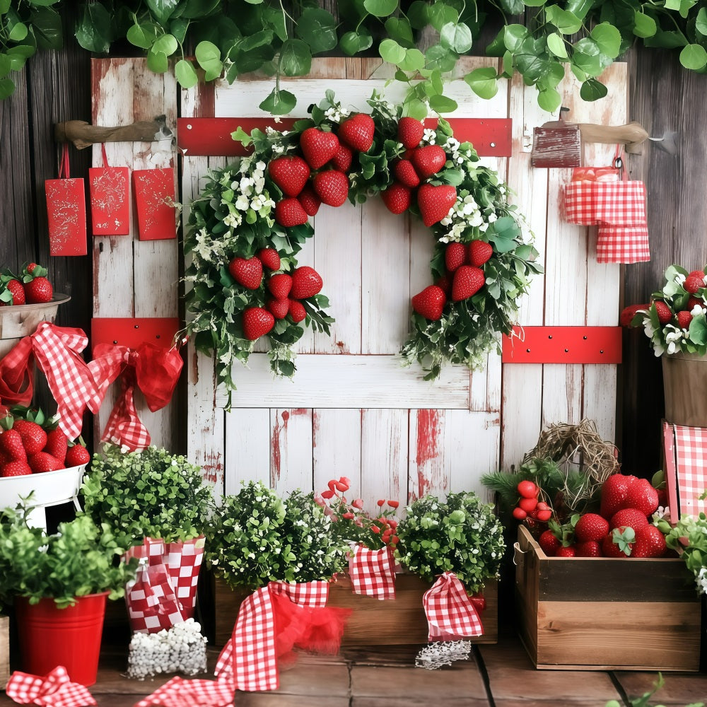 Toile de fond Été Mur Bois Récolte de Fraises GQ4-269