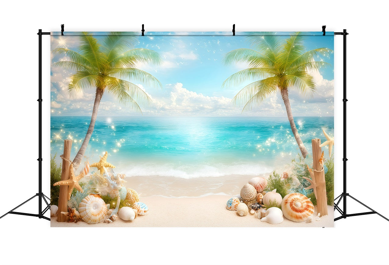 Toile de fond de Plage Été Coquillages Palmiers GQ4-271