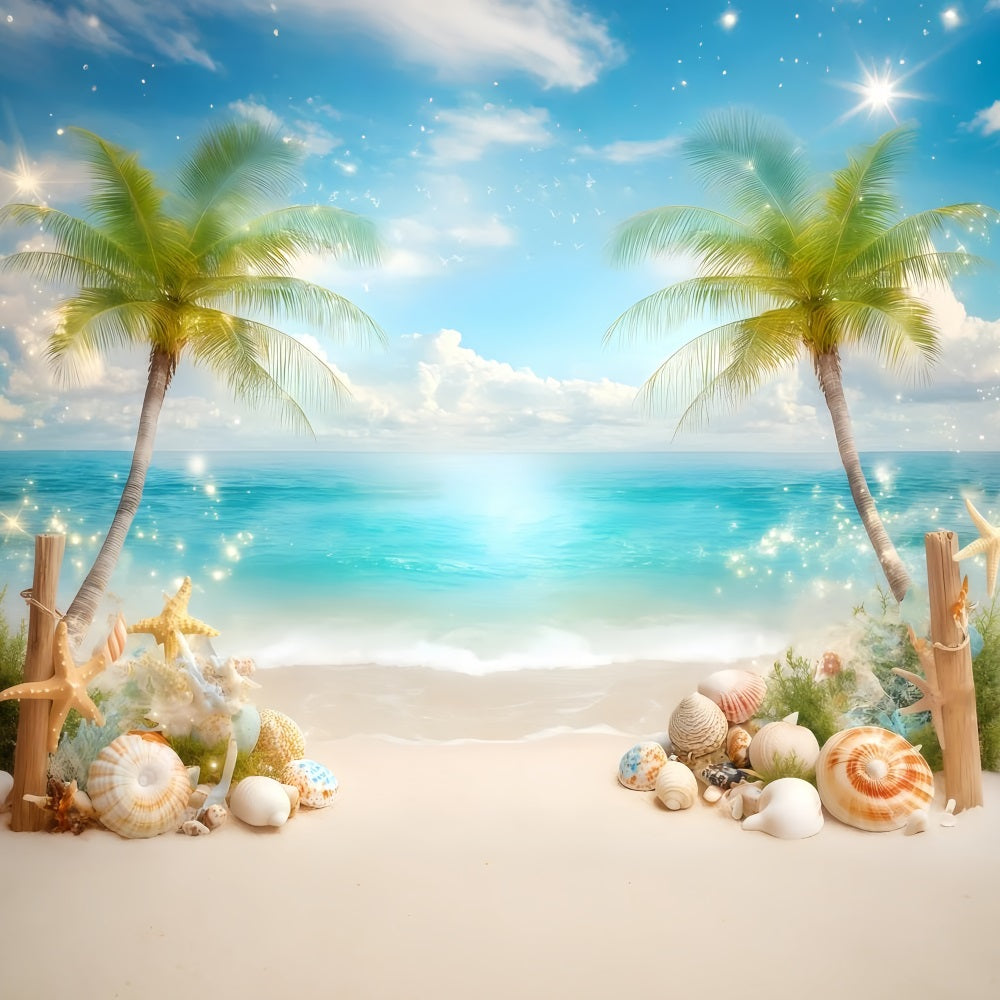 Toile de fond de Plage Été Coquillages Palmiers GQ4-271