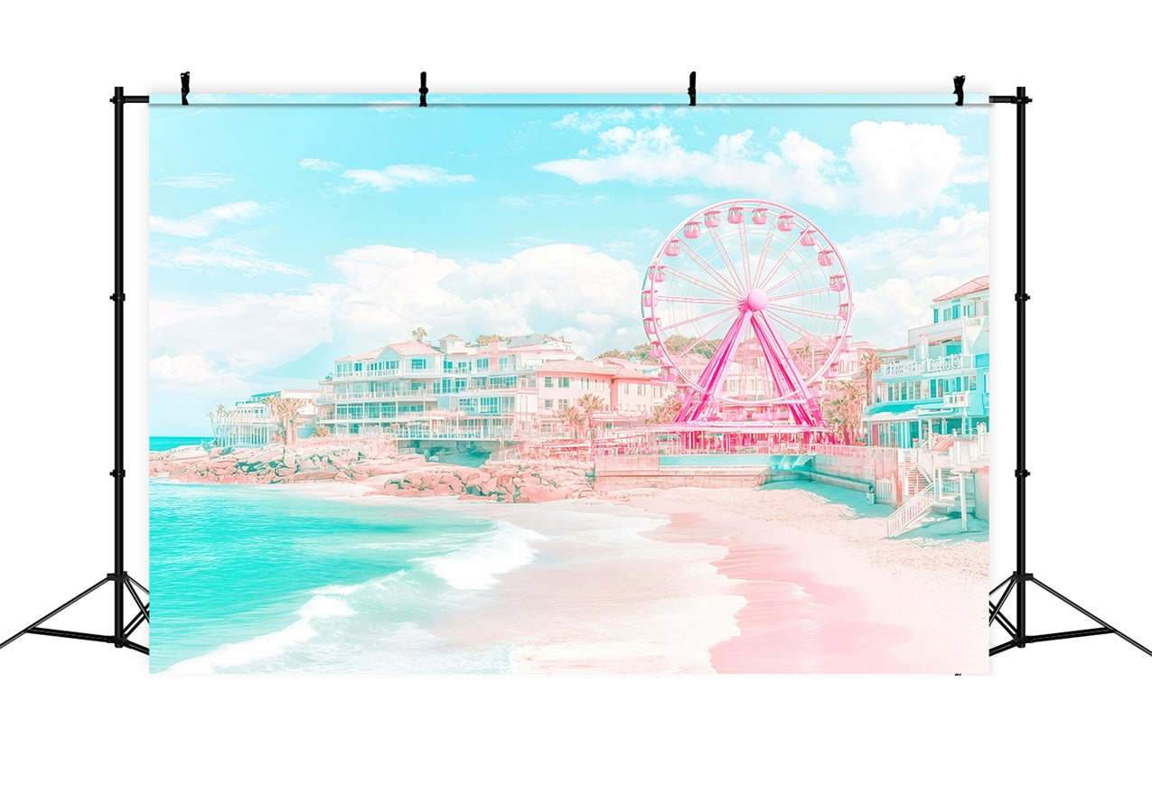 Toile de fond de Plage Été Ville Côtière Grande Roue GQ4-272