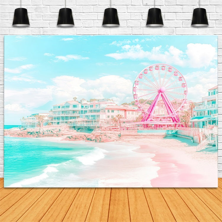 Toile de fond de Plage Été Ville Côtière Grande Roue GQ4-272