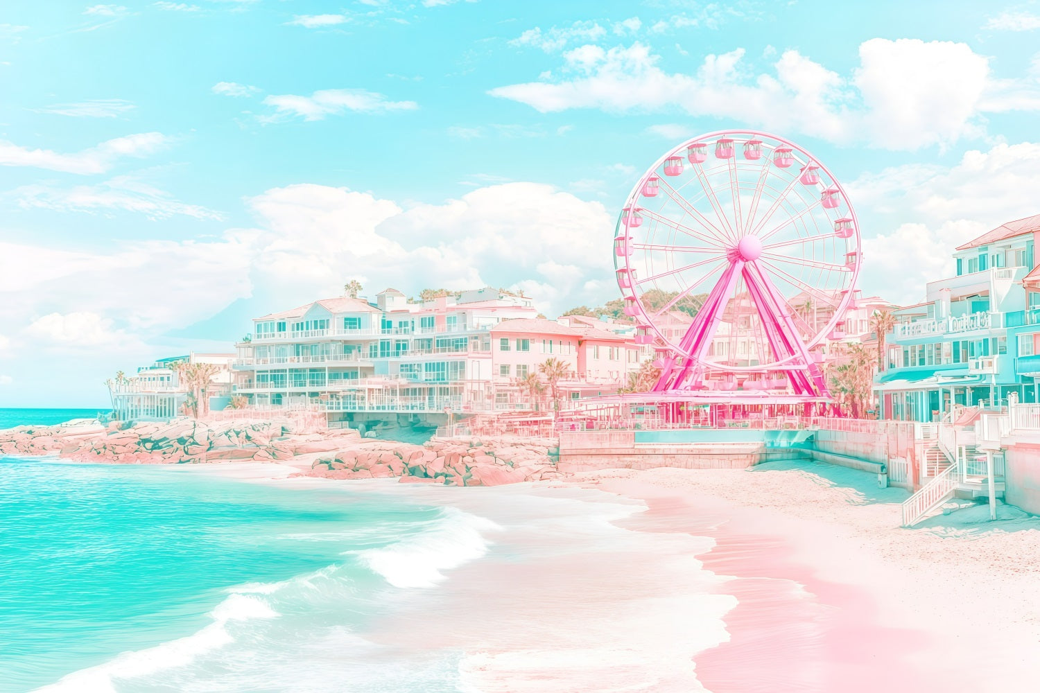 Toile de fond de Plage Été Ville Côtière Grande Roue GQ4-272