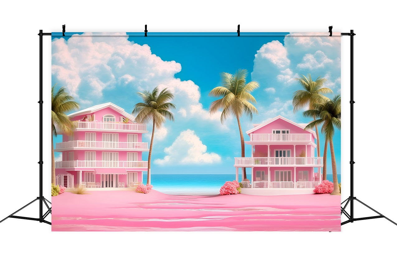 Toile de fond Été Villas Plage Rose Palmier GQ4-273