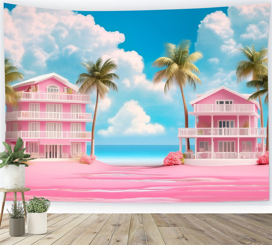 Toile de fond Été Villas Plage Rose Palmier GQ4-273