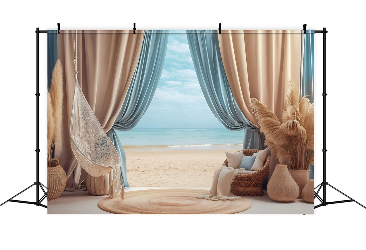 Toile de fond de Plage Été Hamac Rideau d'Été GQ4-277