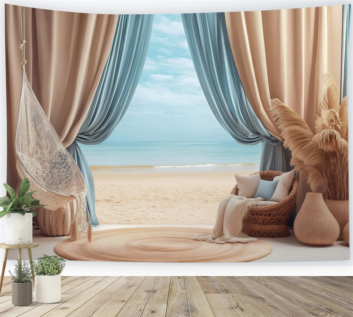 Toile de fond de Plage Été Hamac Rideau d'Été GQ4-277