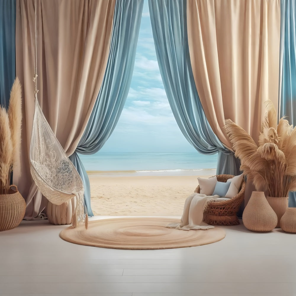 Toile de fond de Plage Été Hamac Rideau d'Été GQ4-277