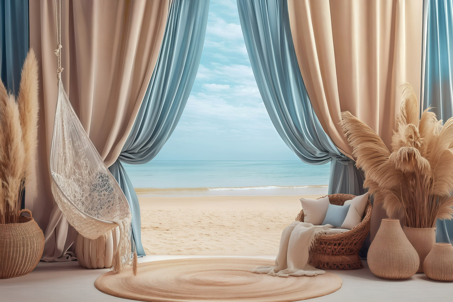 Toile de fond de Plage Été Hamac Rideau d'Été GQ4-277