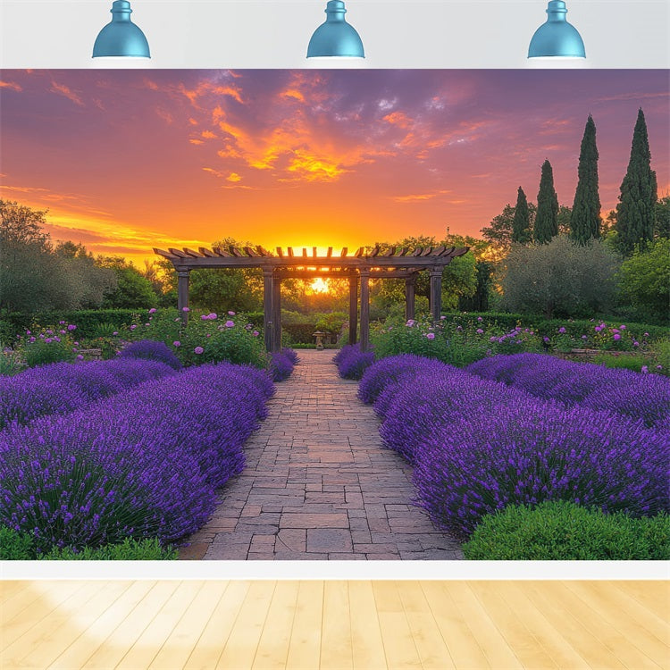 Toile de fond Florale Violette Arche Lavande Coucher Soleil Photographie GQ4-28