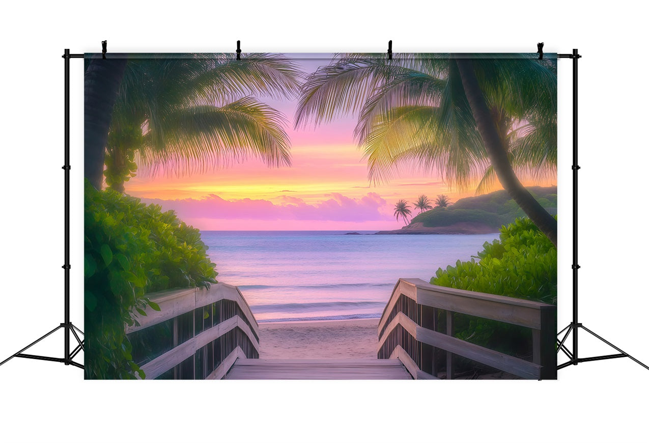 Toile de fond Été Palmier Plage Bord de Mer GQ4-280