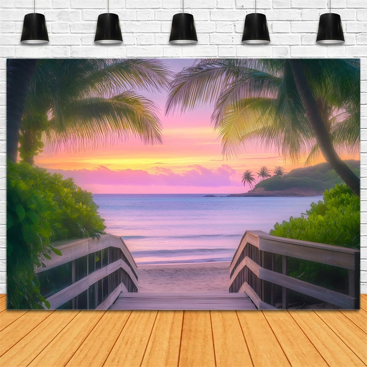 Toile de fond Été Palmier Plage Bord de Mer GQ4-280