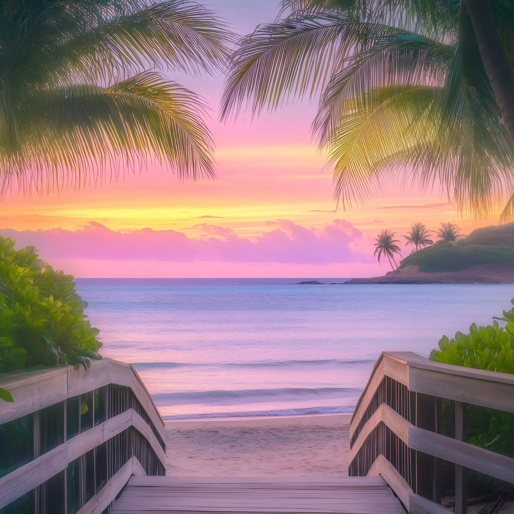 Toile de fond Été Palmier Plage Bord de Mer GQ4-280