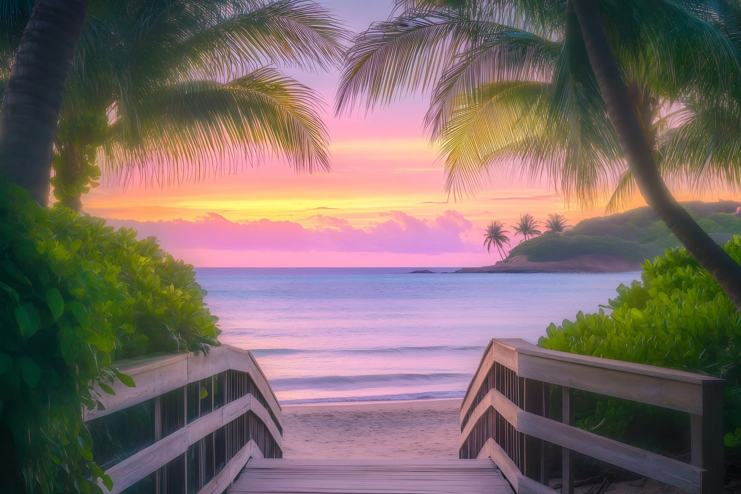 Toile de fond Été Palmier Plage Bord de Mer GQ4-280