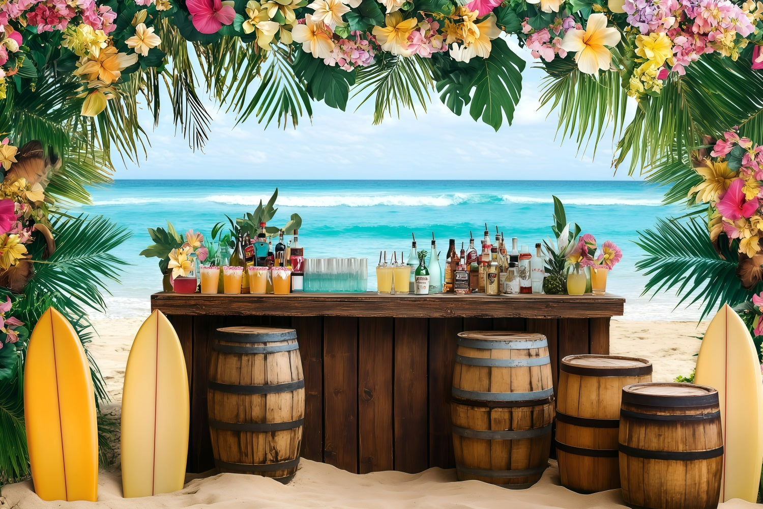 Toile de fond de Plage Été Tiki Bar Floral GQ4-283