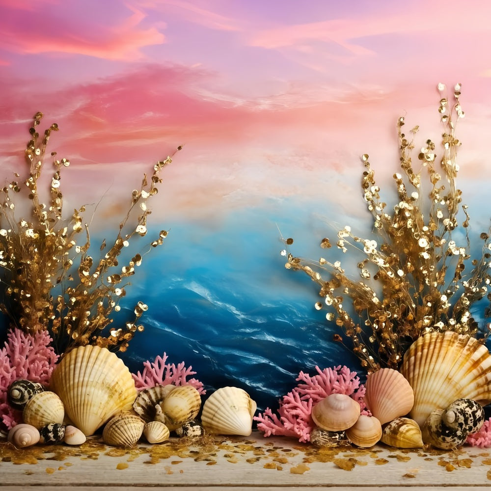 Toile de fond Été Coquillages Corail Océan GQ4-284