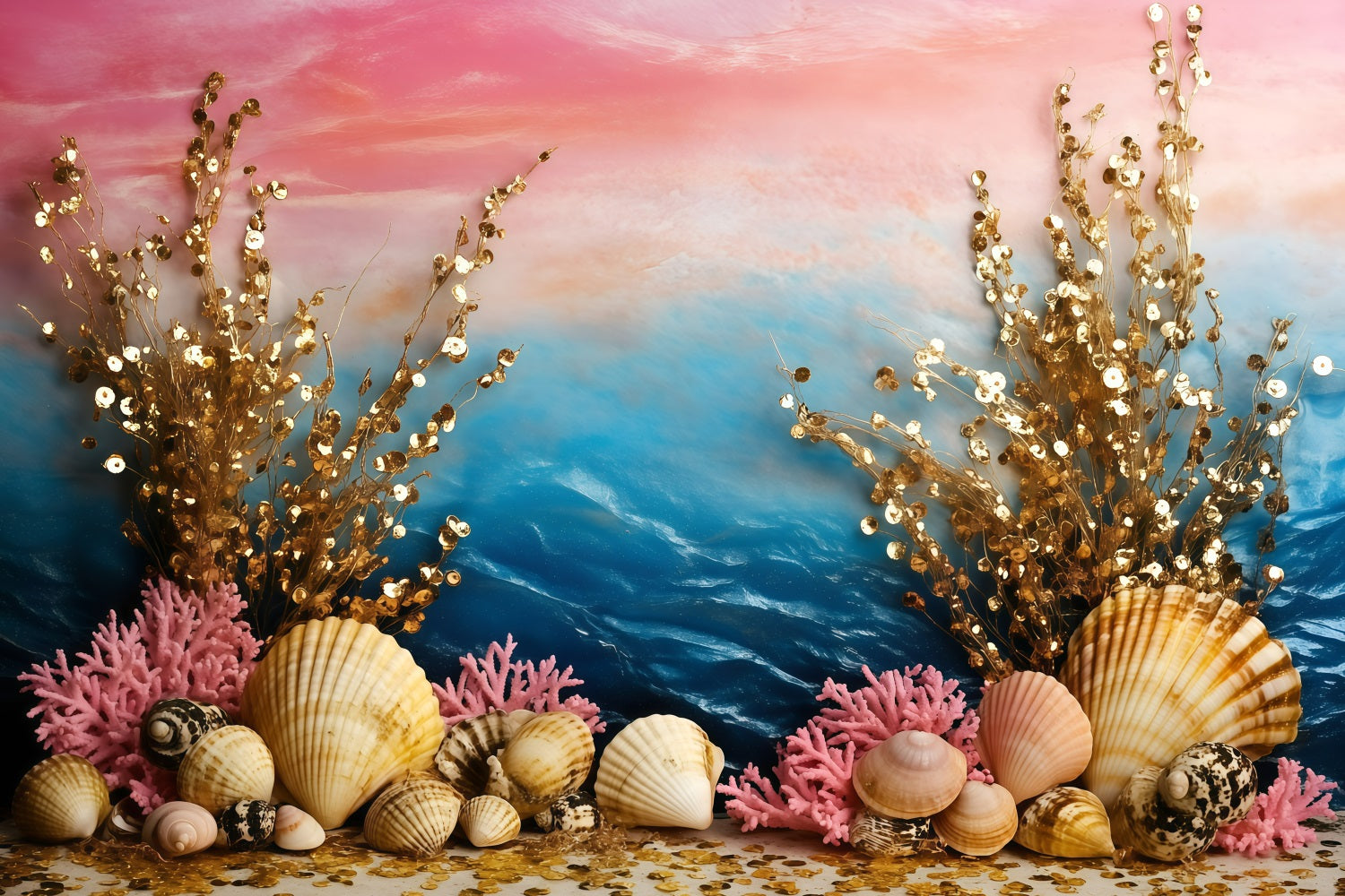 Toile de fond Été Coquillages Corail Océan GQ4-284