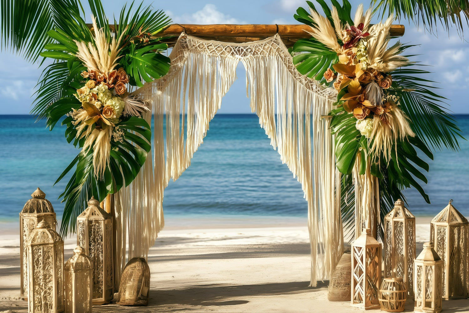 Toile de fond de Plage Été Arch Boho Mariage Côtier GQ4-286