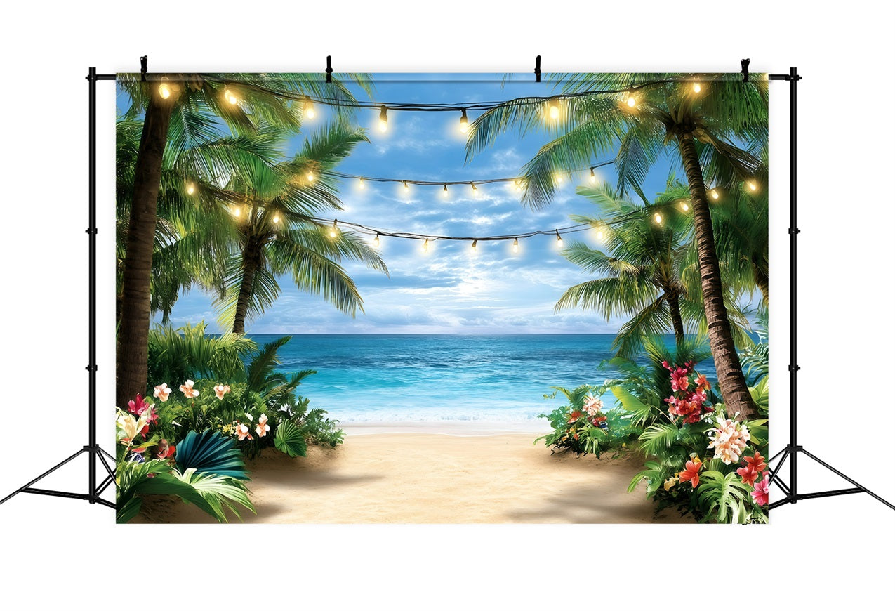 Toile de fond de Plage Été Lumières Guirlandes Tropicales GQ4-287