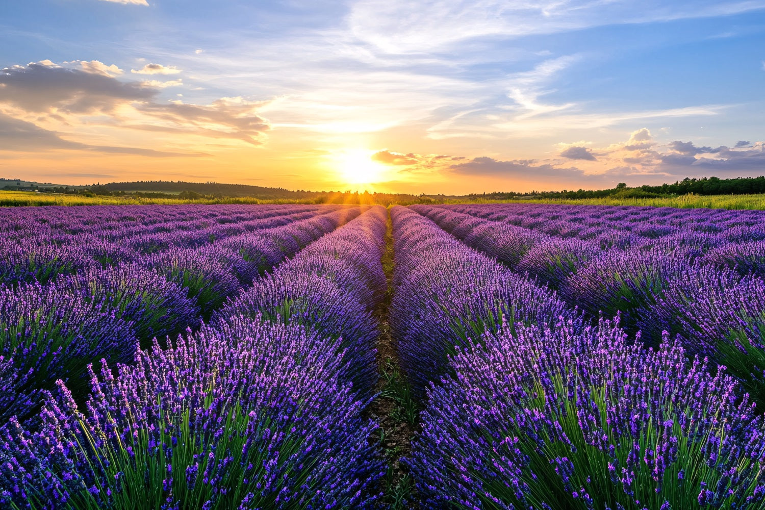 Toile de fond Fleurs Violettes Champ Lavande Horizon Photographie GQ4-29