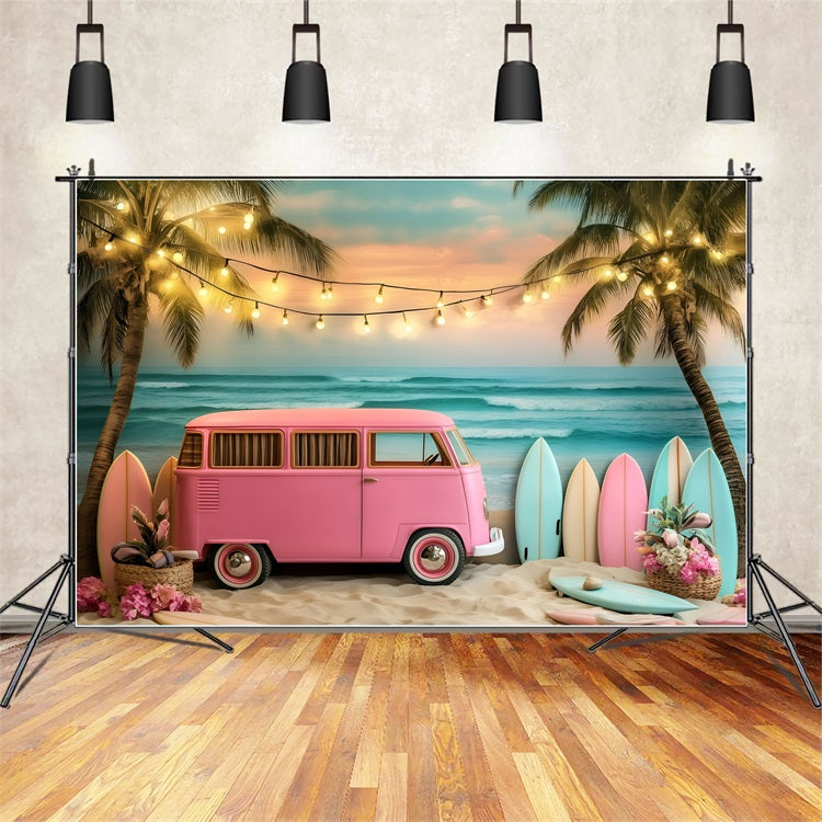 Toile de fond Été Van Plage Surf Tropical GQ4-290