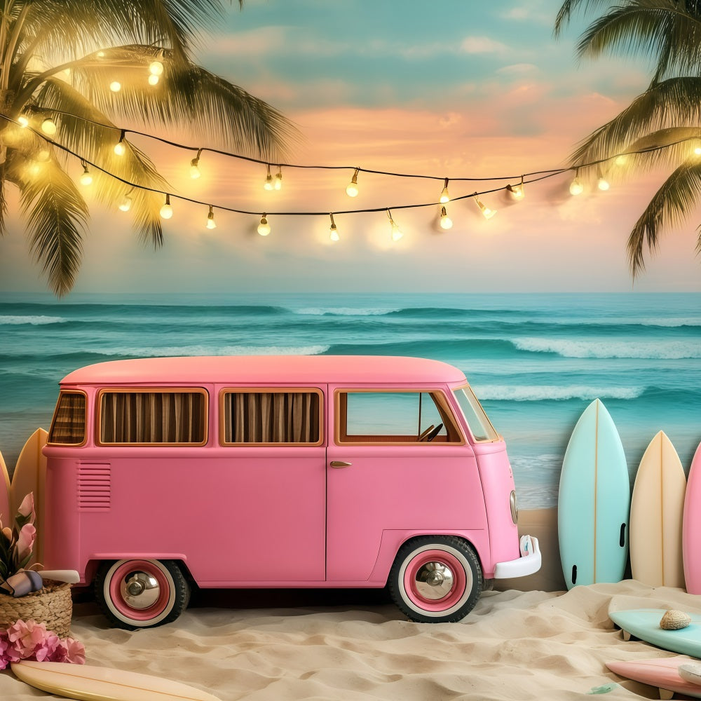 Toile de fond Été Van Plage Surf Tropical GQ4-290