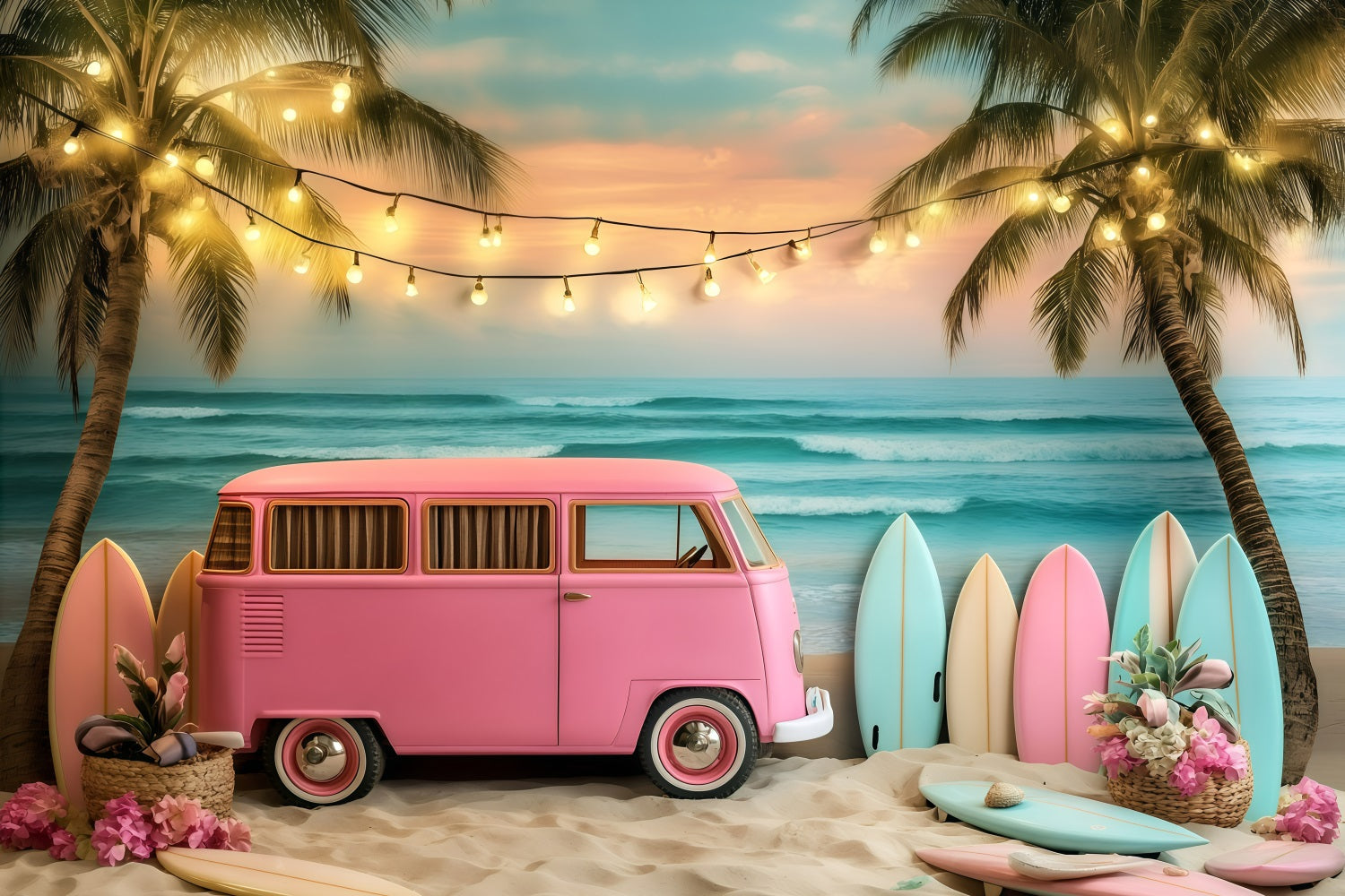 Toile de fond Été Van Plage Surf Tropical GQ4-290