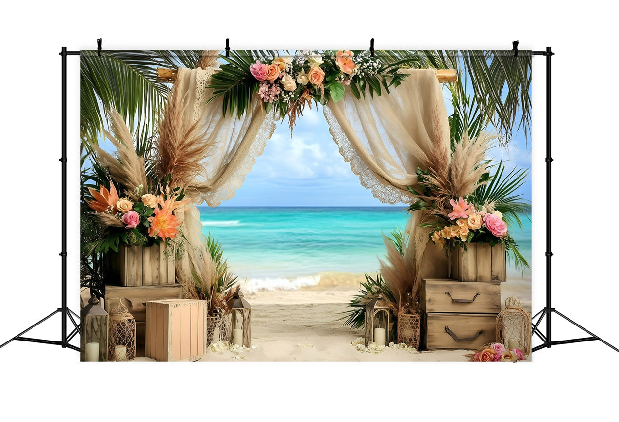 Toile de fond de Plage Été Arche Florale Mariage Boho GQ4-291