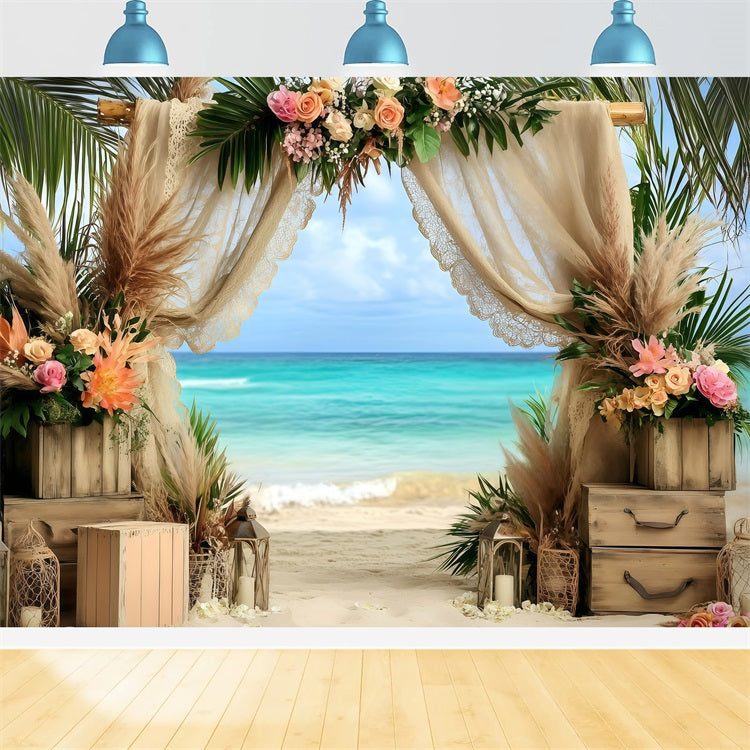 Toile de fond de Plage Été Arche Florale Mariage Boho GQ4-291