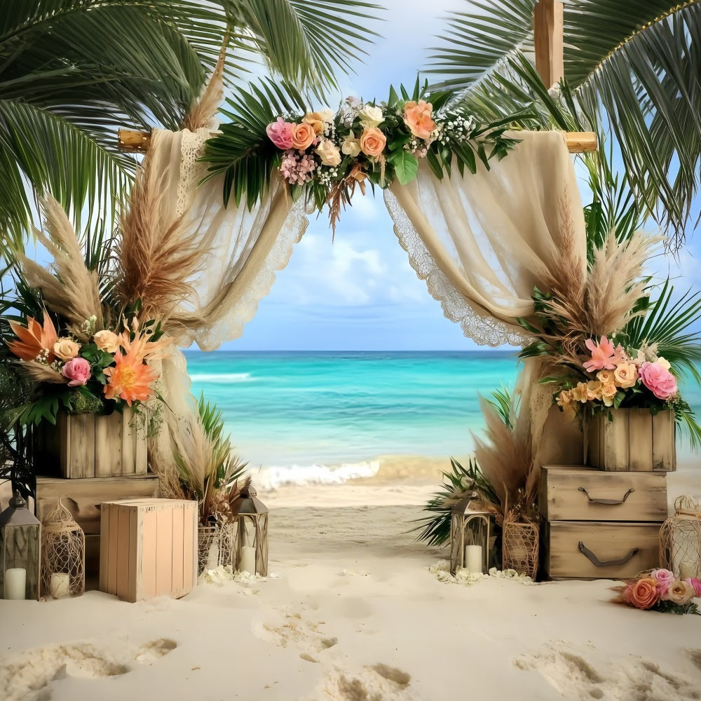 Toile de fond de Plage Été Arche Florale Mariage Boho GQ4-291