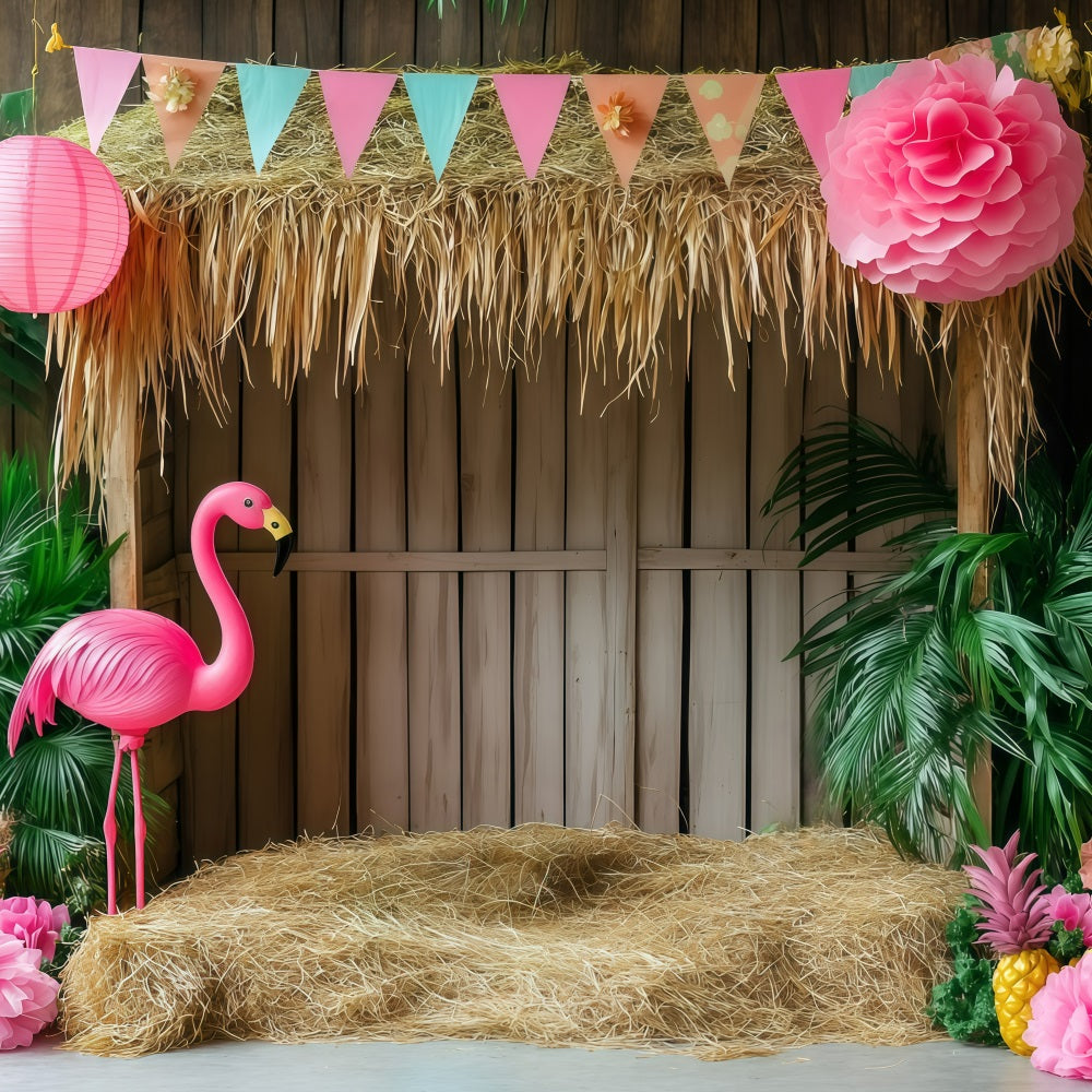 Toile de fond Été Hut Tiki Flamant Rose GQ4-292