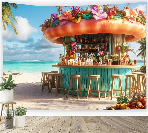 Toile de fond de Plage Été Bar à Cocktails Plage Paradis GQ4-293