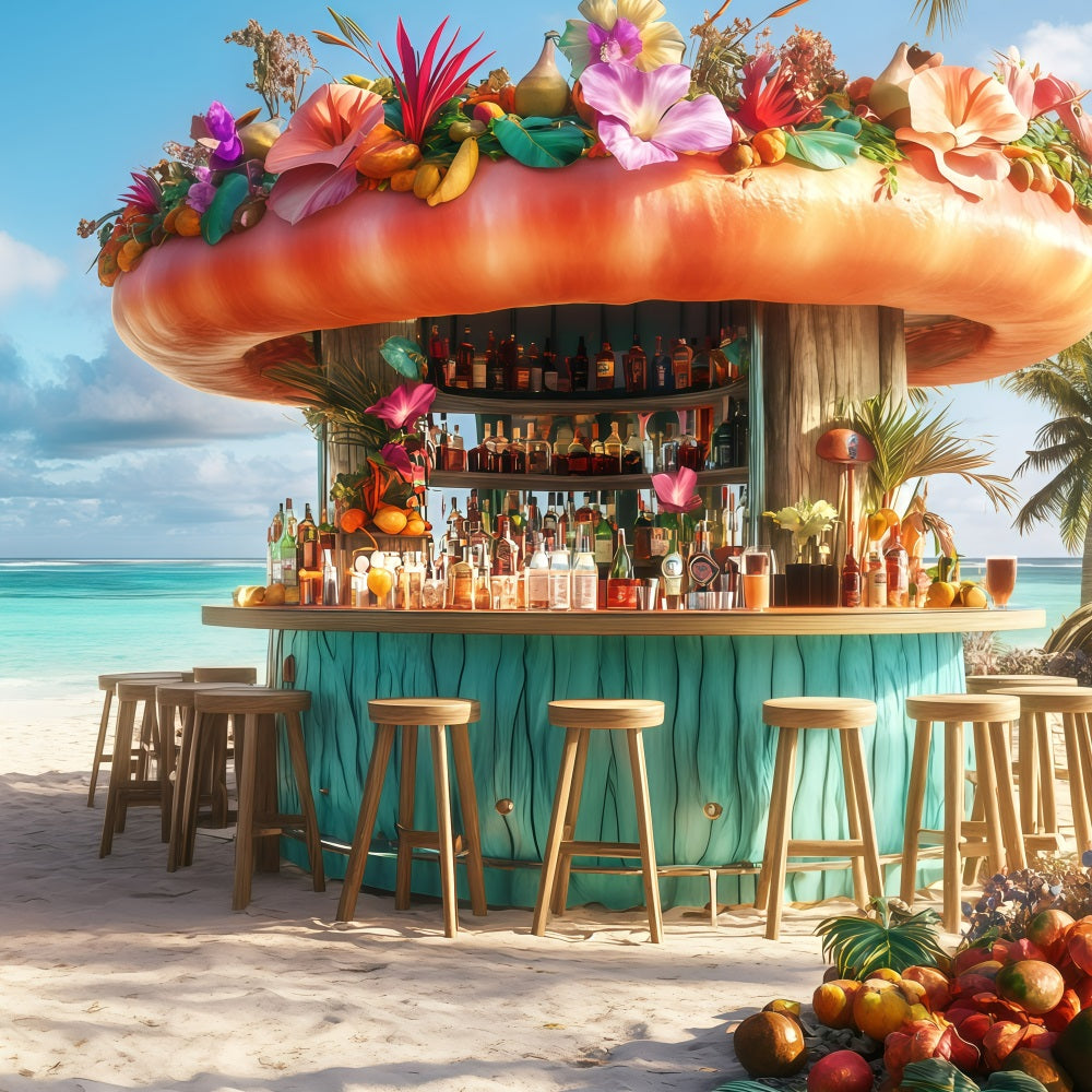 Toile de fond de Plage Été Bar à Cocktails Plage Paradis GQ4-293