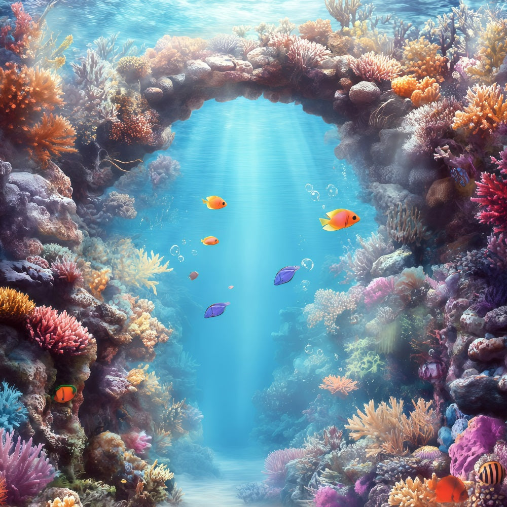 Toile de fond de Plage Été Arche Corail Sous-Marin GQ4-295