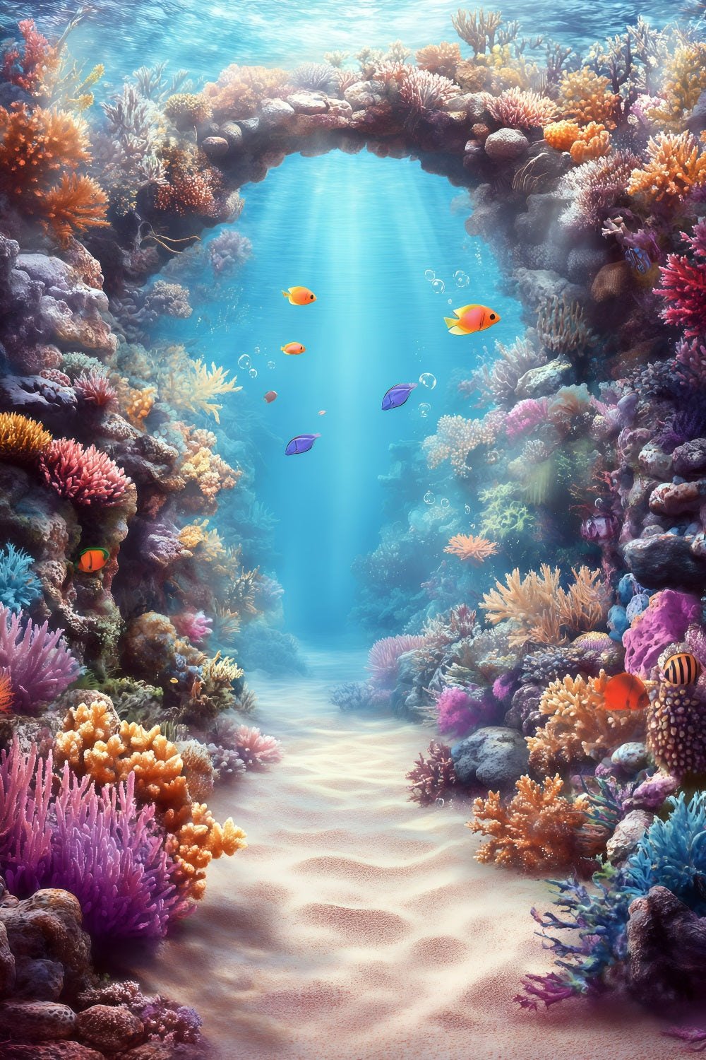 Toile de fond de Plage Été Arche Corail Sous-Marin GQ4-295