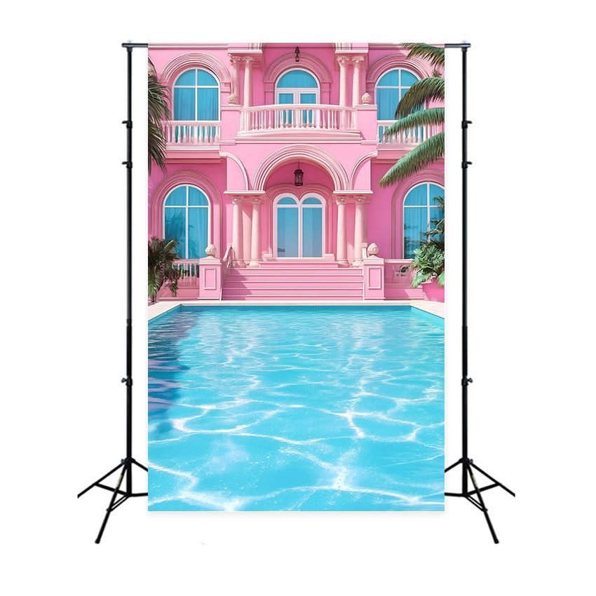 Toile de fond Été Maison Rose Piscine Tropicale GQ4-296