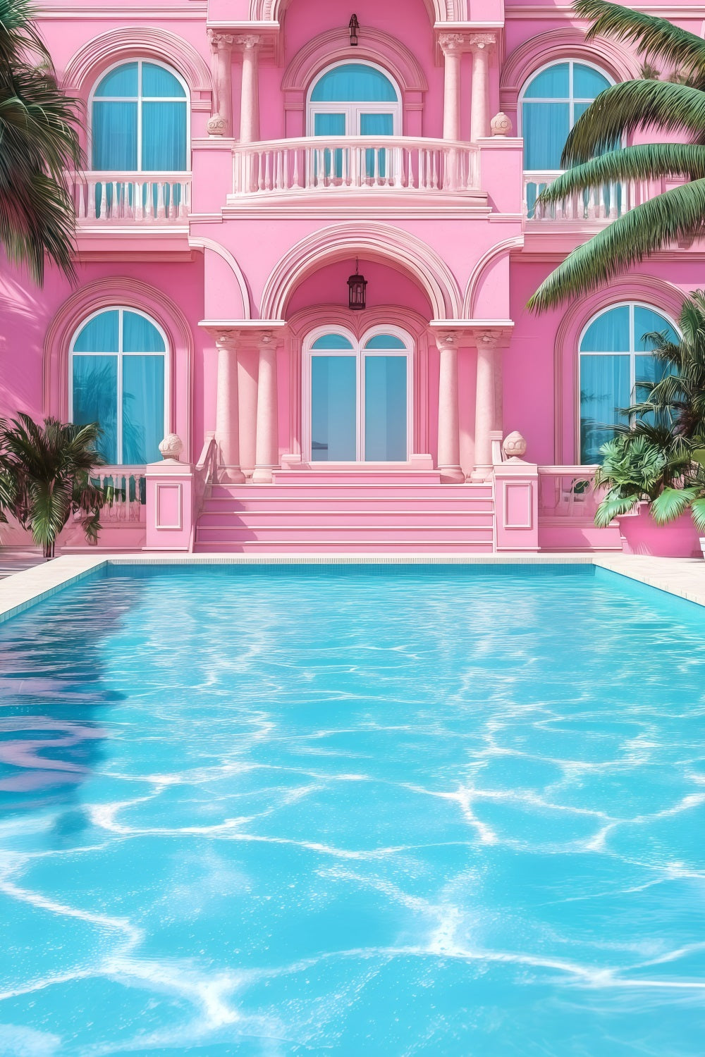 Toile de fond Été Maison Rose Piscine Tropicale GQ4-296