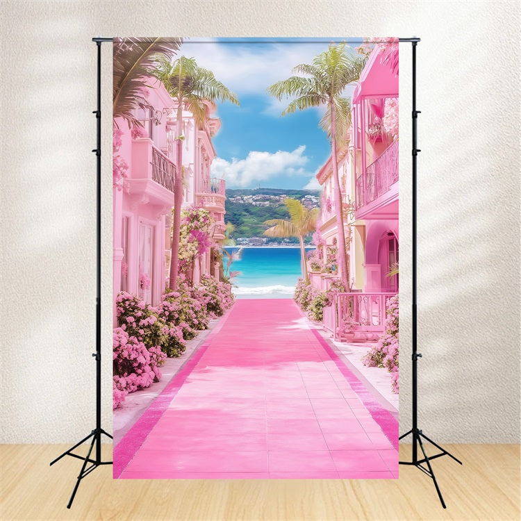 Toile de fond de Plage Été Resort Rose Sentier GQ4-297