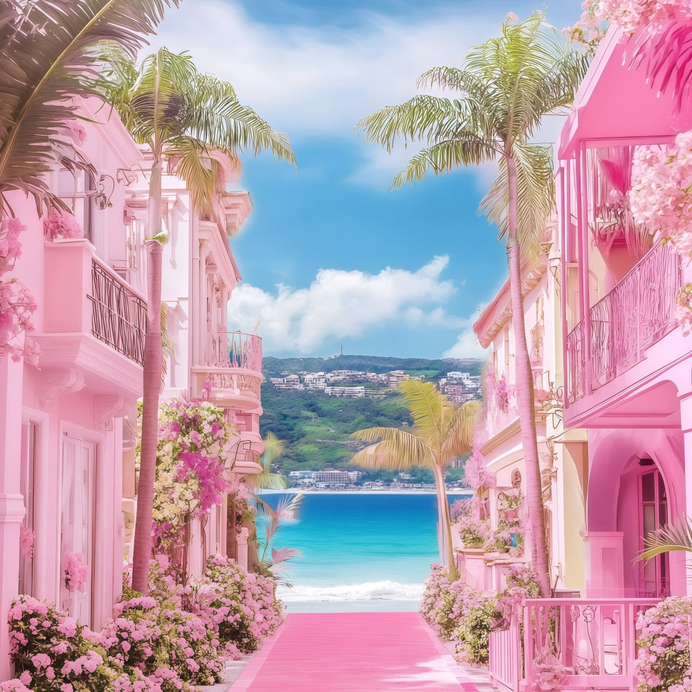 Toile de fond de Plage Été Resort Rose Sentier GQ4-297