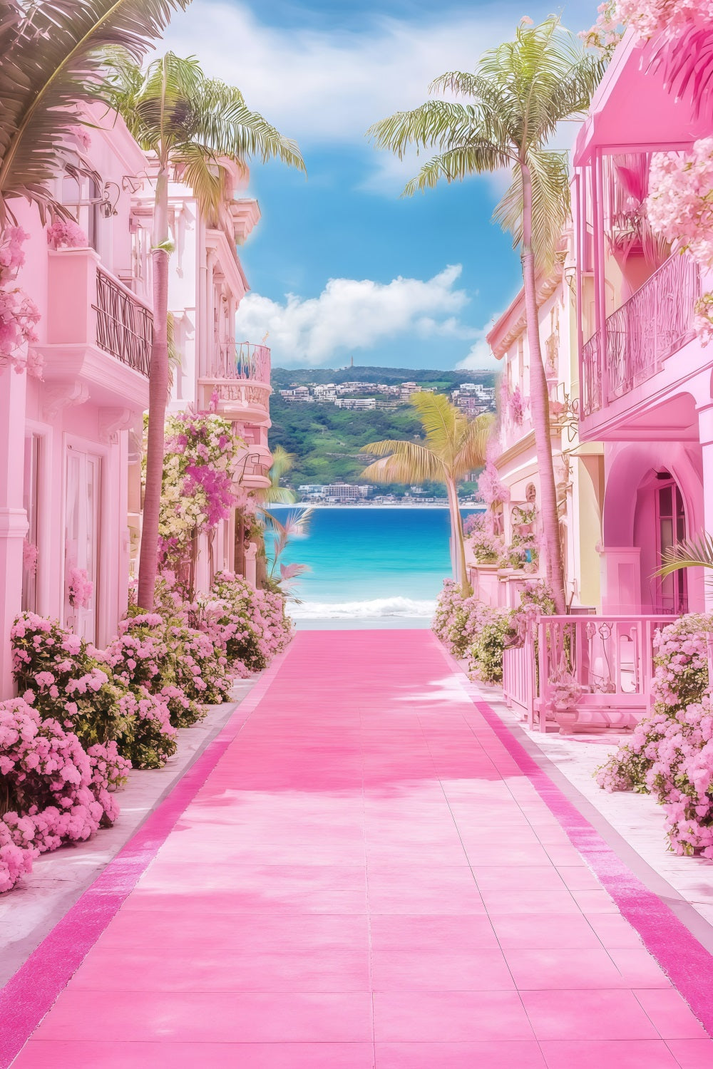 Toile de fond de Plage Été Resort Rose Sentier GQ4-297