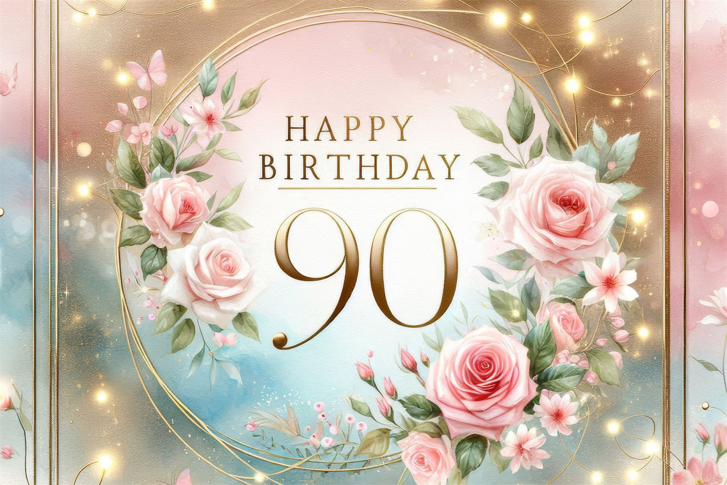 Toile de fond Deco Anniversaire Personnalisé Romantique 90ème Fleurs Lueur GQ4-3