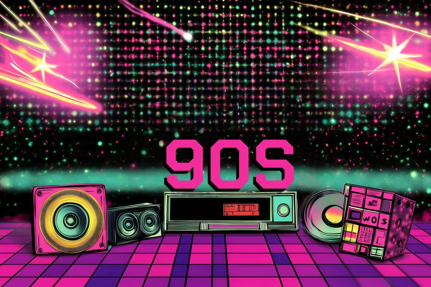 Toile de fond Photo Années 90 Disco Rétro Lumières de Fête Vintage GQ4-308