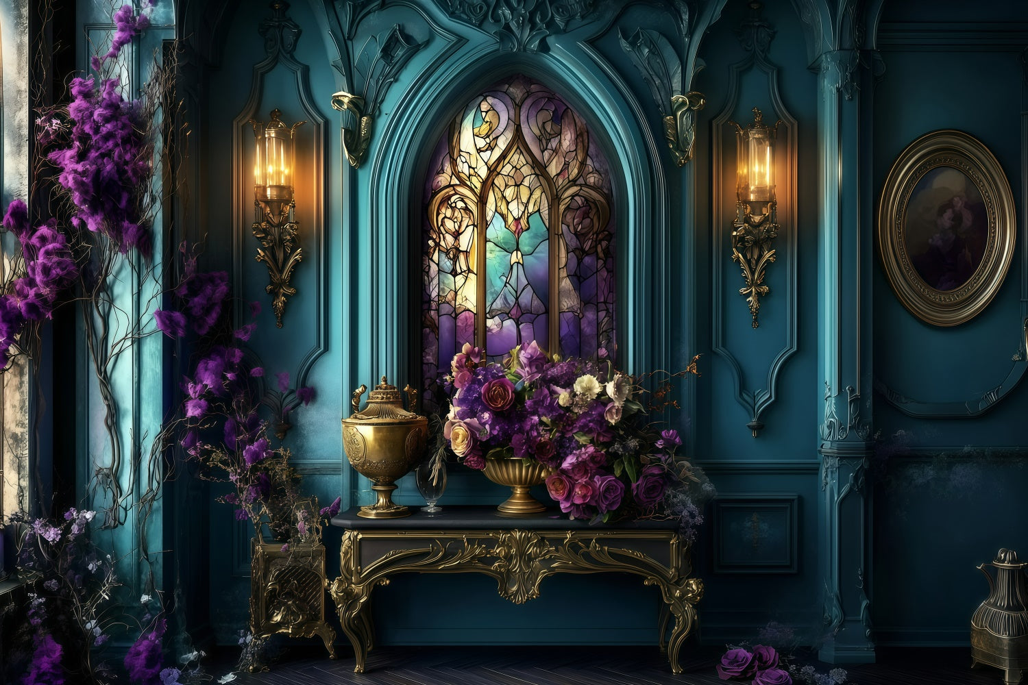 Toile de fond Antique Photo Vitrail Floral Royal Vintage GQ4-314